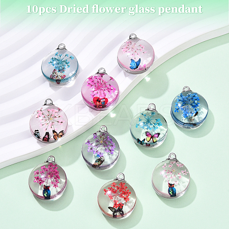 10Pcs Transparent Glass Pendants GLAA-YW0004-68-1