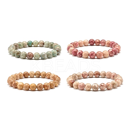 8.5mm Dyed Natural Maifanite/Maifan Stone Round Beads Stretch Bracelet for Girl Women BJEW-JB07178-1