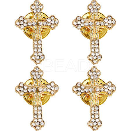 4Pcs Floral Cross Zinc Alloy Rhinestone Lapel Pin Backs for Backpack Clothes JEWB-FH0002-32G-1