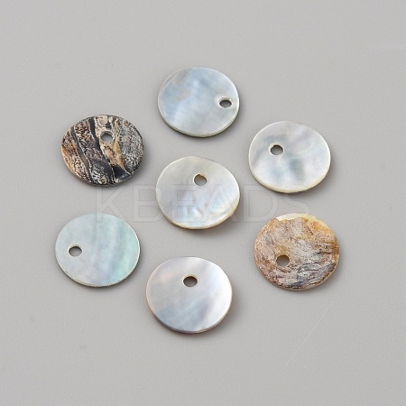 Natural Akoya Shell Flat Round Charms BSHE-WH0002-04A-1