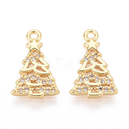 Brass Micro Pave Clear Cubic Zirconia Pendants KK-T077-45G-1