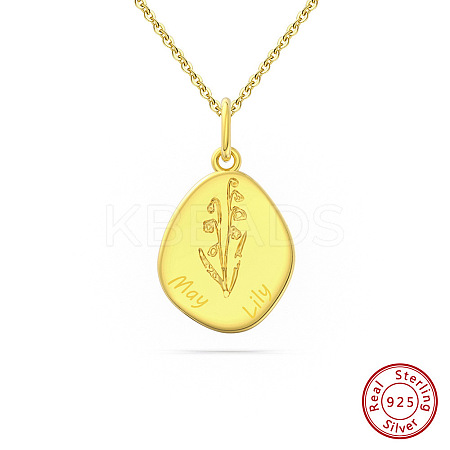 Birth Flower Style 925 Sterling Silver Pendant Necklaces STER-M116-05I-G-1