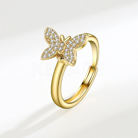 Adjustable Brass Pave Cubic Zirconia Enamel Rotating Finger Rings for Women FS-WGAC909-02-1