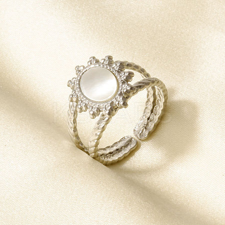 304 Stainless Steel with Natural Shell Cuff Open Rings for Women LD3534-1-1