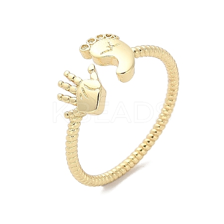 Footprint & Palm Brass Open Cuff Ring for Women RJEW-A040-03G-1
