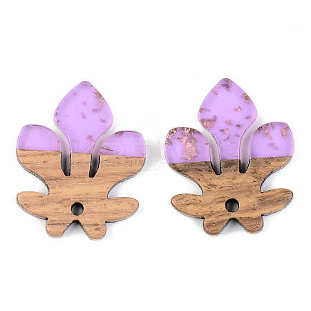 Transparent Resin & Walnut Wood Pendants RESI-S389-051B-B01-1
