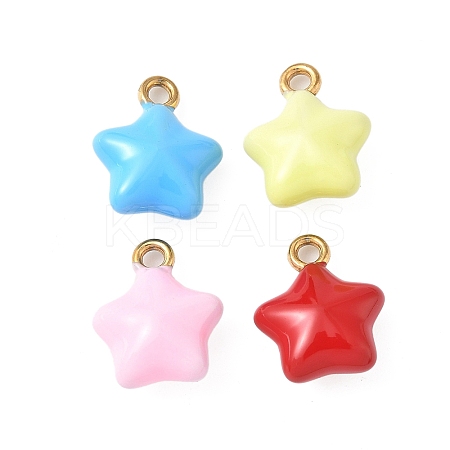 304 Stainless Steel Enamel Star Charms STAS-I346-51G-1