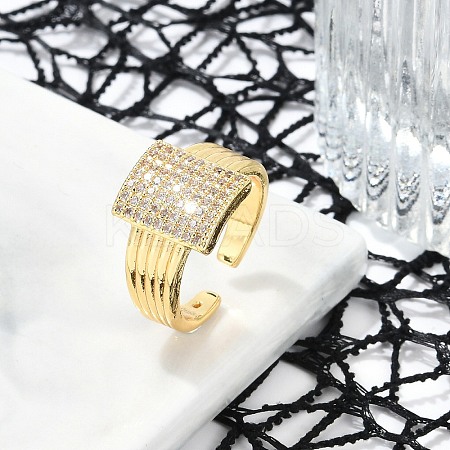 Brass Micro Pave Clear Cubic Zirconia Open Cuff Rings for Women LS-RJEW-M026-02G-03-1