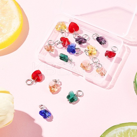 16Pcs 8 Colors Faceted Transparent Glass Charms GLAA-FP0001-14-1