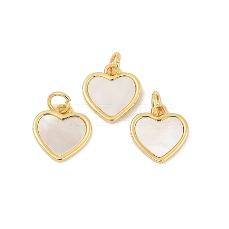 Brass Pave Natural White Shell Heart Charms KK-U055-27G-1