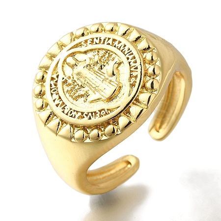 Rack Plating Round with Saint Brass Open Cuff Rings RJEW-S411-11G-01-1