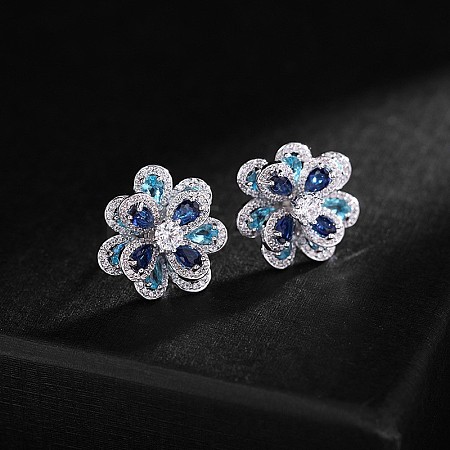 Copper & Zirconia Flower Petal Stud Earrings for Women ZY3251-2-1