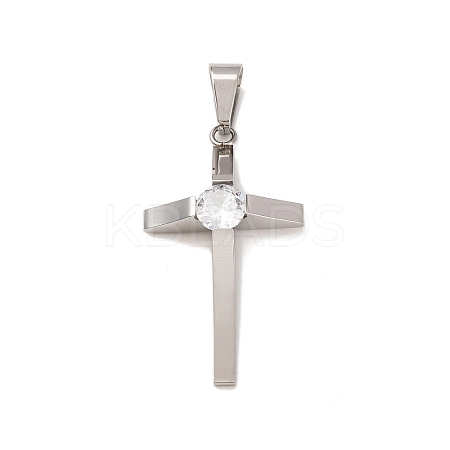 304 Stainless Steel Micro Pave Cubic Zirconia Charms STAS-P421-09P-1