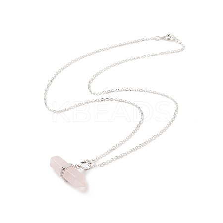 Natural Rose Quartz Geometry Pendant Necklace NJEW-JN04239-05-1