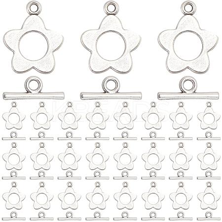120Pcs Flower Tibetan Style Alloy Toggle Clasps FIND-SP0001-59-1