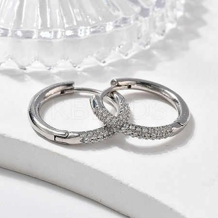 Brass Micro Pave Cubic Zirconia Huggie Hoop Earrings EJEW-K083-36P-B-1