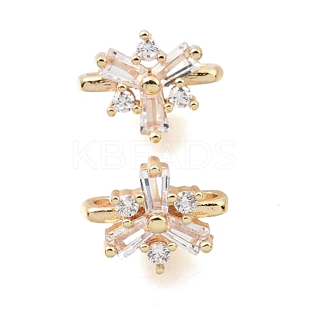 Brass Micro Pave Clear Cubic Zirconia 2-Loop Flower Spacer Bars KK-C258-08LG-1