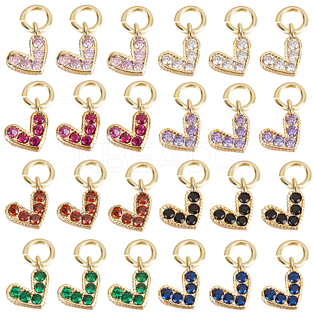 24Pcs 8 Colors Brass Micro Pave Cubic Zirconia Charms ZIRC-BBC0002-07-1