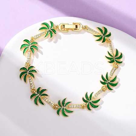 Ocean Theme Brass Cubic Zirconia with Enamel Link Bracelets for Women BJEW-F514-01C-G-1