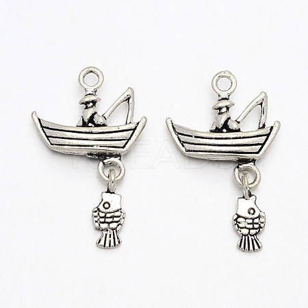Tibetan Style Alloy Gondola Pendants TIBEP-N008-04AS-RS-1