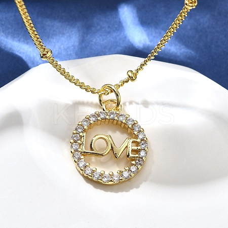 Brass Clear Cubic Zirconia Pendant Necklaces for Women NJEW-A039-02C-G-1