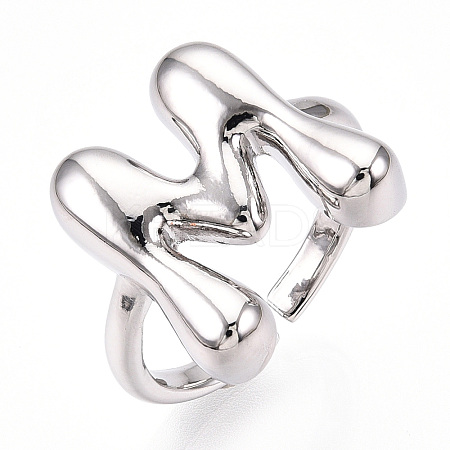 Initials Brass Open Cuff Ring for Women RJEW-N046-02M-P-1