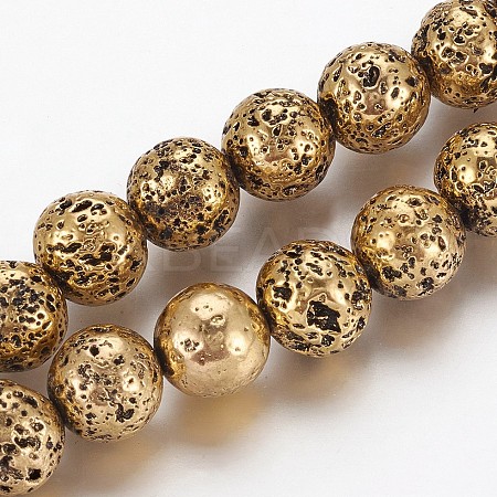 Electroplated Natural Lava Rock Beads Strands G-P400-04AB-1