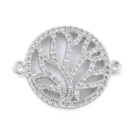 Rack Plating Brass Micro Pave Clear Cubic Zirconia Flat Round with Tree Connector Charms KK-A234-034P-1