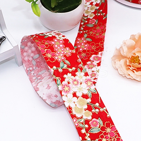 Cotton Flower Print Ribbons OCOR-WH0045-28A-02-1