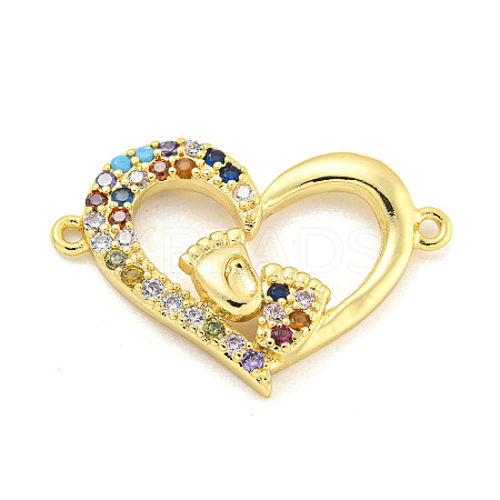 Rack Plating Brass Micro Pave Colorful Cubic Zirconia Heart with Footprint Connector Charms KK-P270-22G-1
