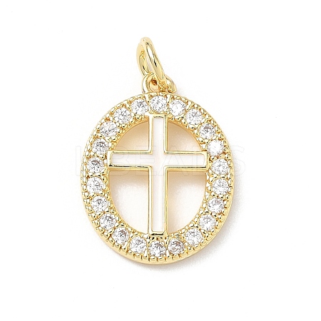 Brass Micro Pave Clear Cubic Zirconia & Enamel Pendants KK-L253-12G-03-1
