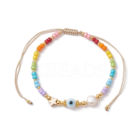 Colorful Glass Seed & Brass Braided Bead Bracelet BJEW-JB10138-03-1