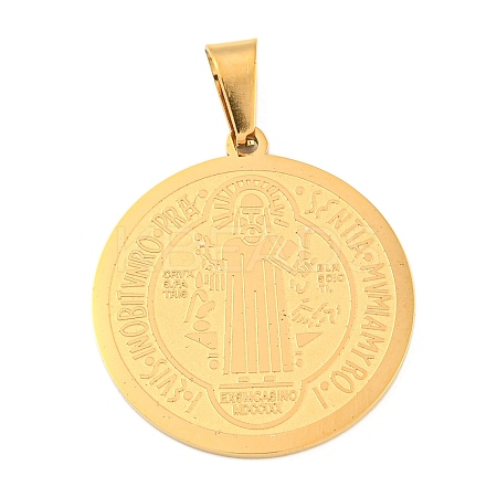 Ion Plating(IP)Trendy Necklace Findings Flat Round with San Benito 304 Stainless Steel Pendants STAS-L012-A07G-1