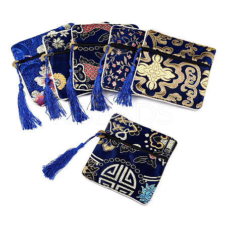 Chinese Brocade Tassel Zipper Jewelry Bag Gift Pouch ABAG-F005-08-1