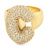 Brass Micro Pave Clear Cubic Zirconia Letter Open Cuff Ring for Women RJEW-M173-01G-C-2