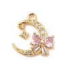 Brass Pave Pink and Clear Cubic Zirconia Pendants KK-P340-54G-1