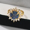 Sunflower Natural Lapis Lazuli Finger Rings RJEW-B113-03G-02-2