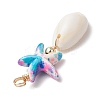 Dyed Synthetic Turquoise Starfish & Natural Cowrie Shell Pendants PALLOY-JF03932-5