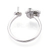 Gift Box Shape Brass Micro Pave Clear Cubic Zirconia & Glass Cuff Ring Settings KK-T076-44P-3
