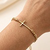 Adjustable 304 Stainless Steel Sideways Cross Link Handmade Braided Cord Bracelets with Brass Beads for Men Women HK4734-1