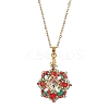 Christmas Theme Flower Glass Seed Beads & Rhinestone Pendant Necklaces NJEW-MZ00045-1