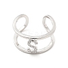 Clear Cubic Zirconia Initial Letter Open Cuff Ring RJEW-A012-01P-S-1