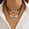 Flat Round Alloy Pendant Double Layer Necklaces WG187C7-01-1