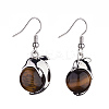Natural Tiger Eye Dolphin Dangle Earrings with Crystal Rhinestone EJEW-A092-20P-17-2