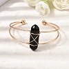 Brass Wire Wrapped Natural Obsidian Hexagon Point Cuff Bangles for Women BJEW-L719-01G-04-2