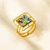 304 Stainless Steel with Natural Shell Cuff Open Rings for Women CE2201-4-1