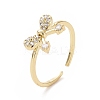 Clear Cubic Zirconia Bowknot Open Cuff Ring RJEW-I094-07G-1