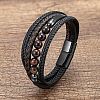 Dyed & Heated Natural Tiger Eye Round Beads & Braided Imitation Leather Cord Bracelets for Men FS-WGCE7B3-19-1