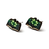 Saint Patrick's Day Green Wood Stud Earrings EJEW-D074-01C-1
