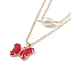 4Pcs 4 Color Glass Butterfly & Natural Pearl Pendants Double Layer Necklaces Set with Clear Cubic Zirconia NJEW-TA00043-6